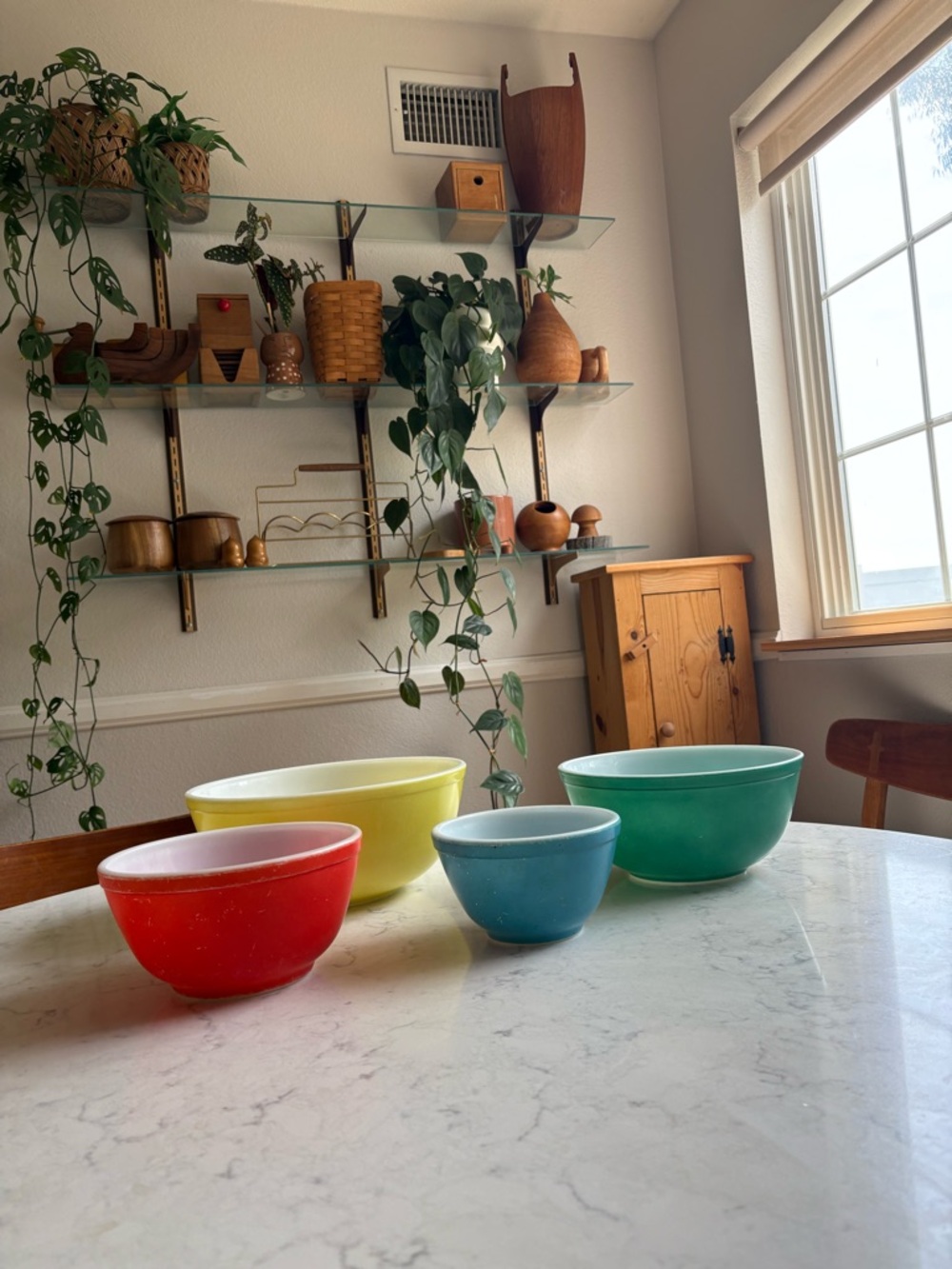 Vintage MCM Pyrex Primary Color Nesting Bowls - Red, Yellow, Blue, Green